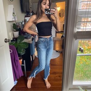 NWOT Band of Gypsies “Madison” High waisted fitted flare fringe jeans